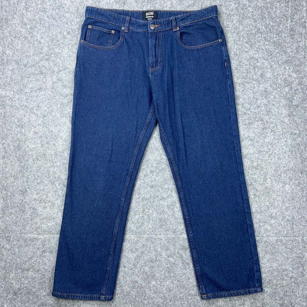 CCS Jeans Mens 34x28 Blue Straight Leg Standard Plus Skateboard Dark Wash‎ Denim